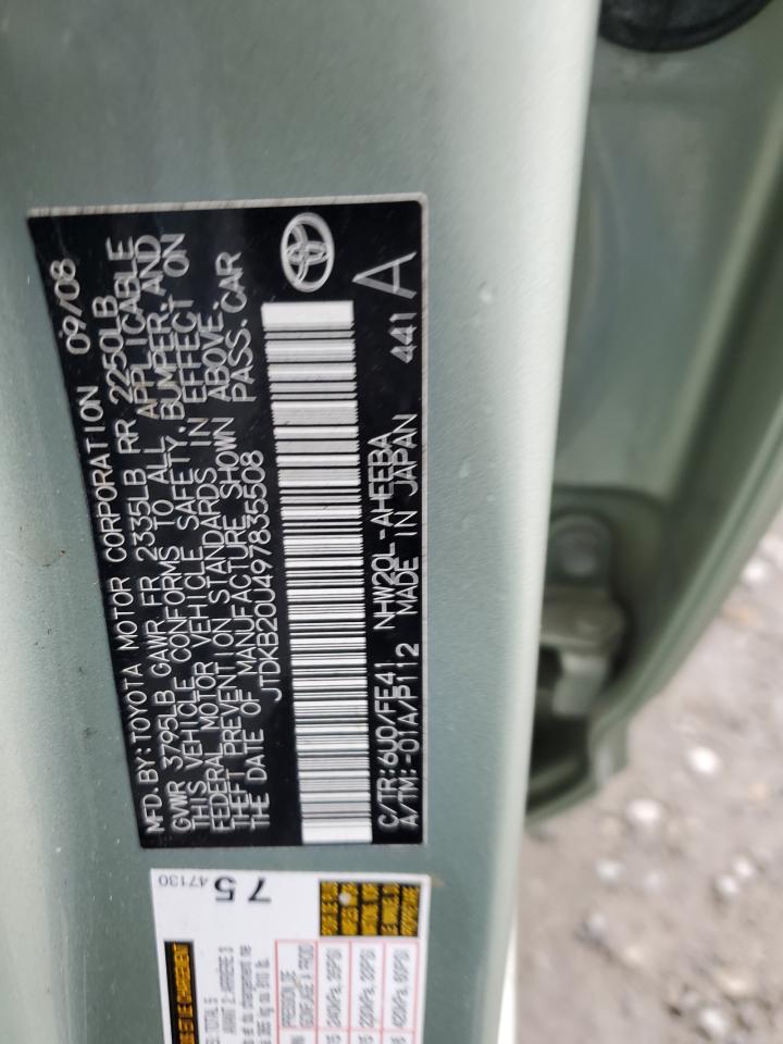 2009 Toyota Prius VIN JTDKB20U497835508 Copart auction photo, rear end damage thumbnail 12