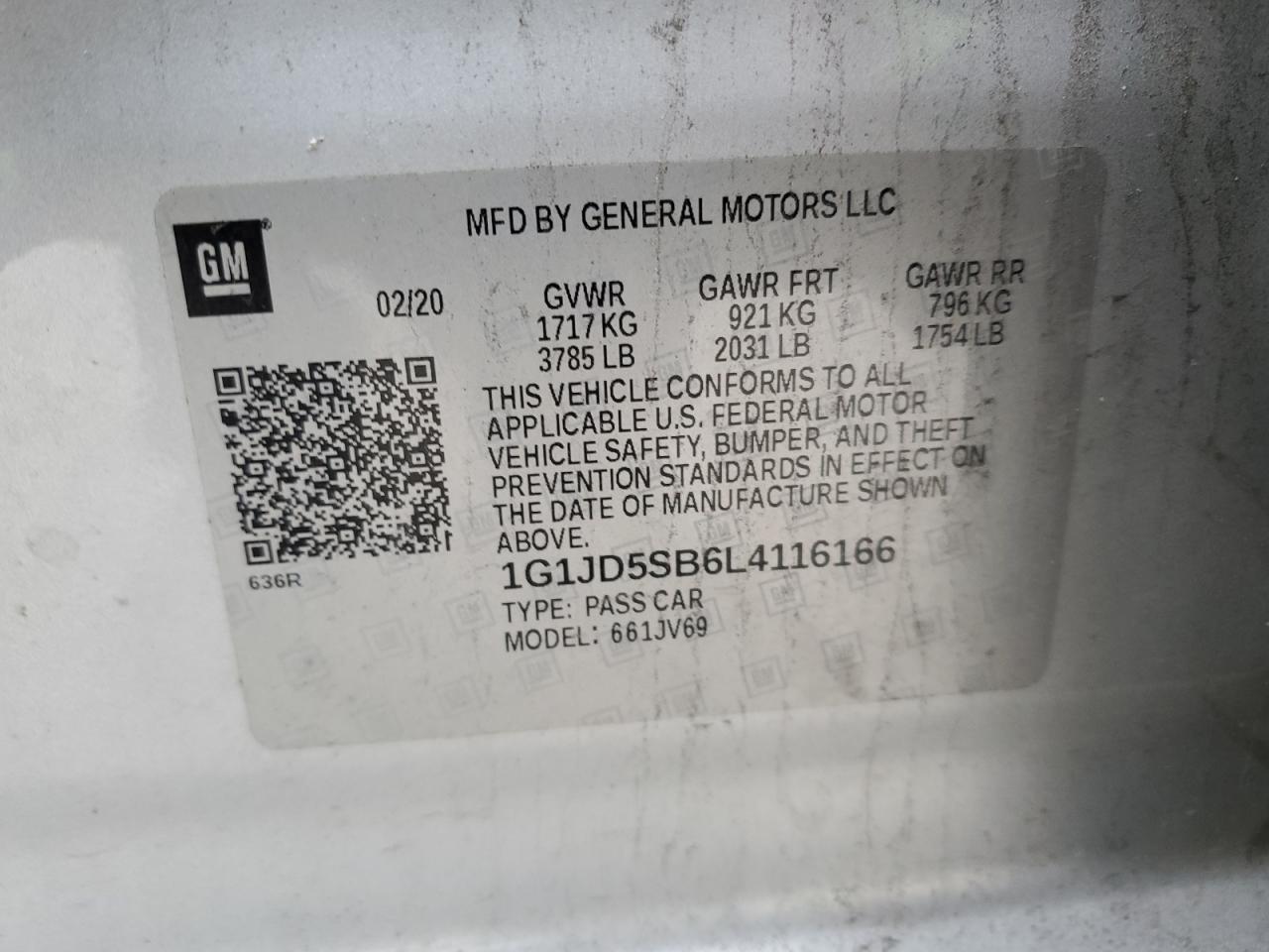 2020 Chevrolet Sonic VIN 1G1JD5SB6L4116166 Copart auction photo, all over damage thumbnail 13