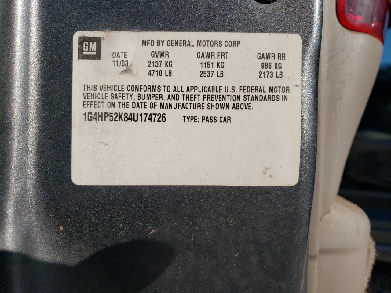 2004 Buick LeSabre VIN 1G4HP52K84U174726 Copart auction photo, front end damage thumbnail 12