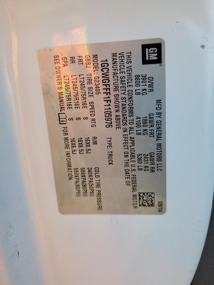 2015 Chevrolet Express VIN 1GCWGFFF1F1105976 Copart auction photo, side / front end damage thumbnail 13