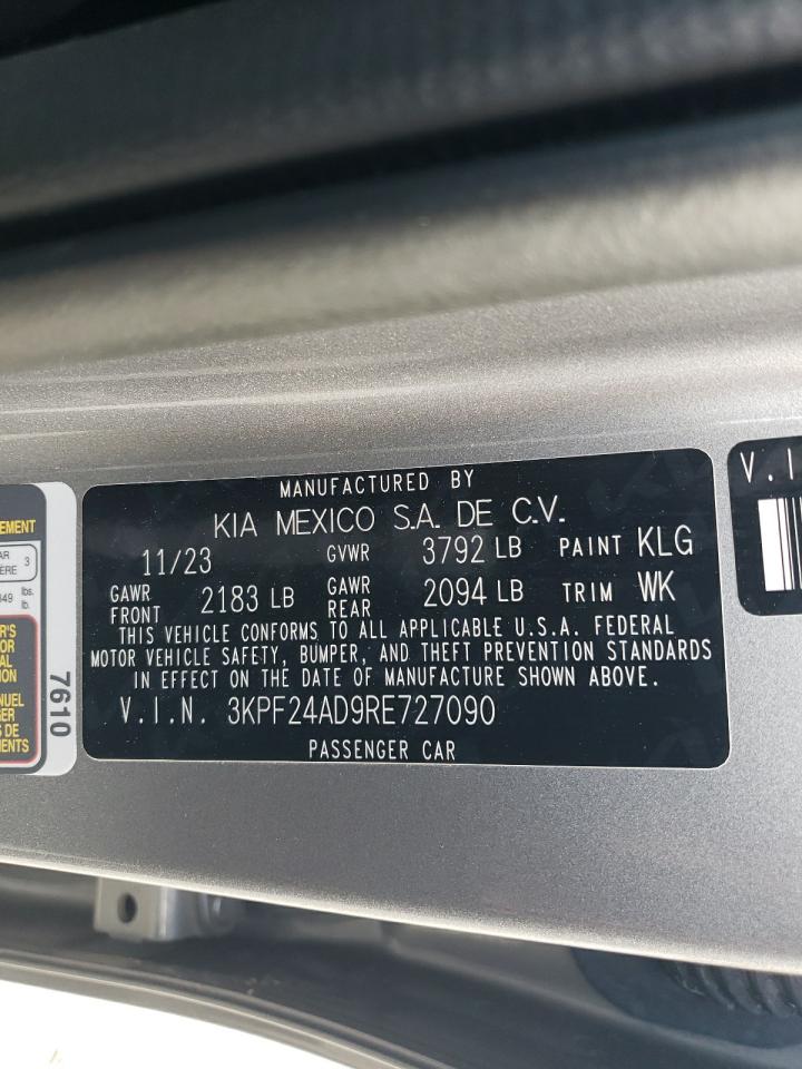 2024 KIA Forte VIN 3KPF24AD9RE727090 Copart auction photo, water/flood damage thumbnail 13