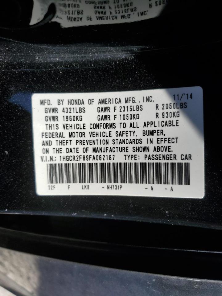 2015 Honda Accord VIN 1HGCR2F89FA062187 Copart auction photo, side / front end damage thumbnail 13