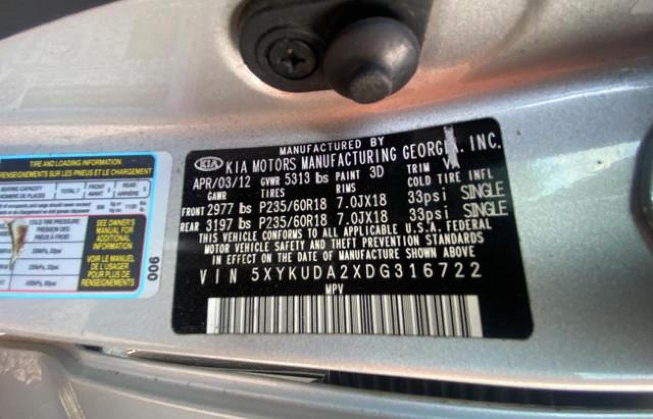 2013 KIA Sorento VIN 5XYKUDA2XDG316722 Copart auction photo, mechanical / minor dent/scratches damage thumbnail 10