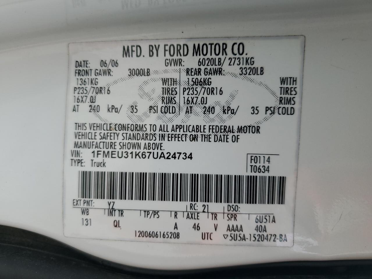2007 Ford Explorer VIN 1FMEU31K67UA24734 Copart auction photo, all over damage thumbnail 14