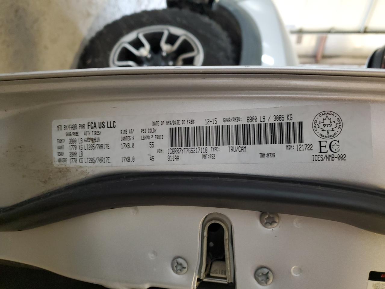 2016 RAM 1500 VIN 1C6RR7YT7GS217118 Copart auction photo, undercarriage / all over damage thumbnail 12