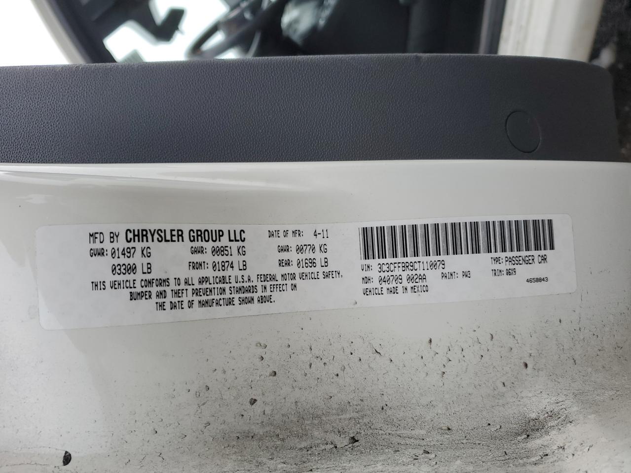 2012 Fiat 500 VIN 3C3CFFBR9CT110079 Copart auction photo, front end / minor dent/scratches damage thumbnail 12