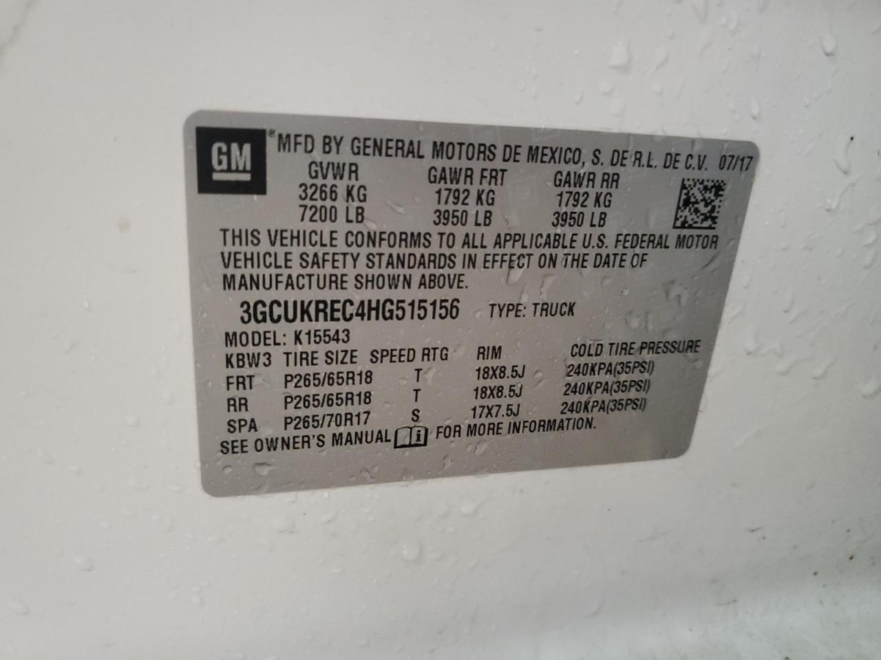 2017 Chevrolet Silverado VIN 3GCUKREC4HG515156 Copart auction photo, side damage thumbnail 12