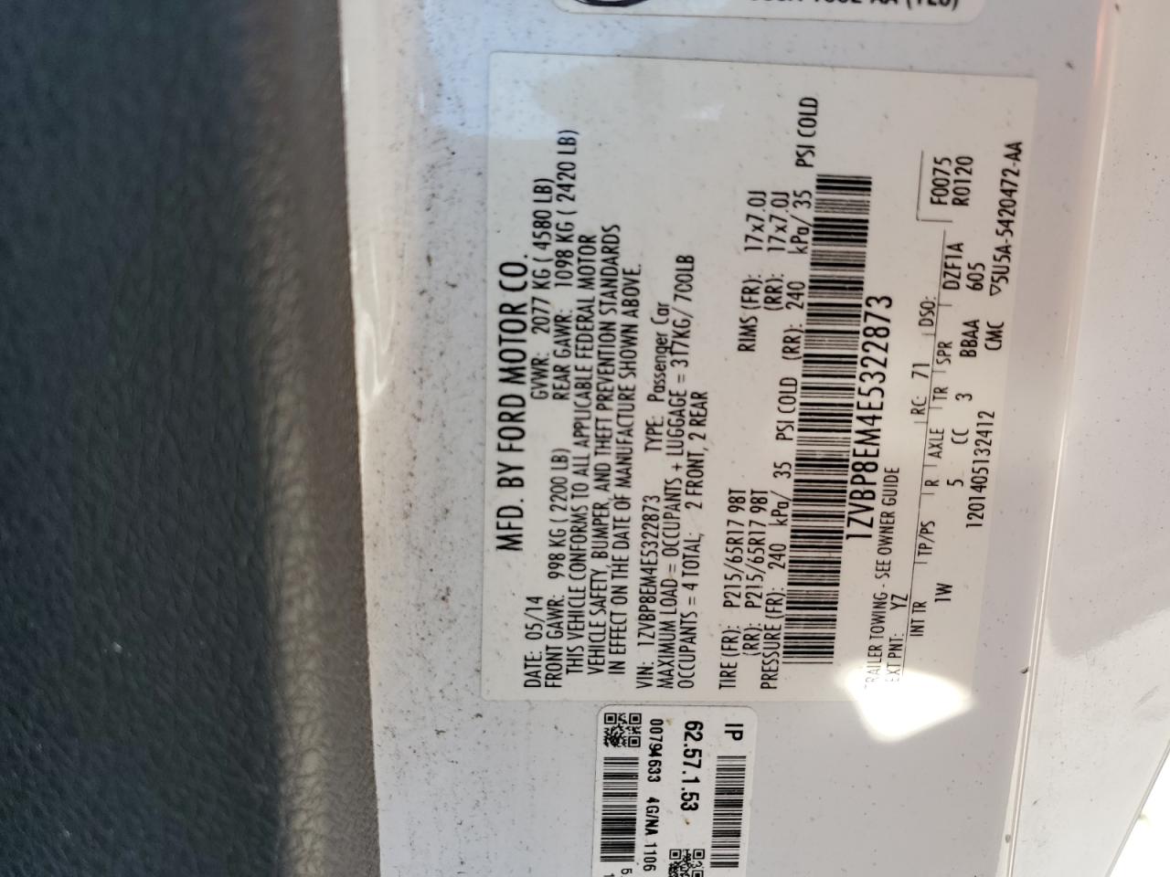2014 Ford Mustang VIN 1ZVBP8EM4E5322873 Copart auction photo, front end damage thumbnail 13