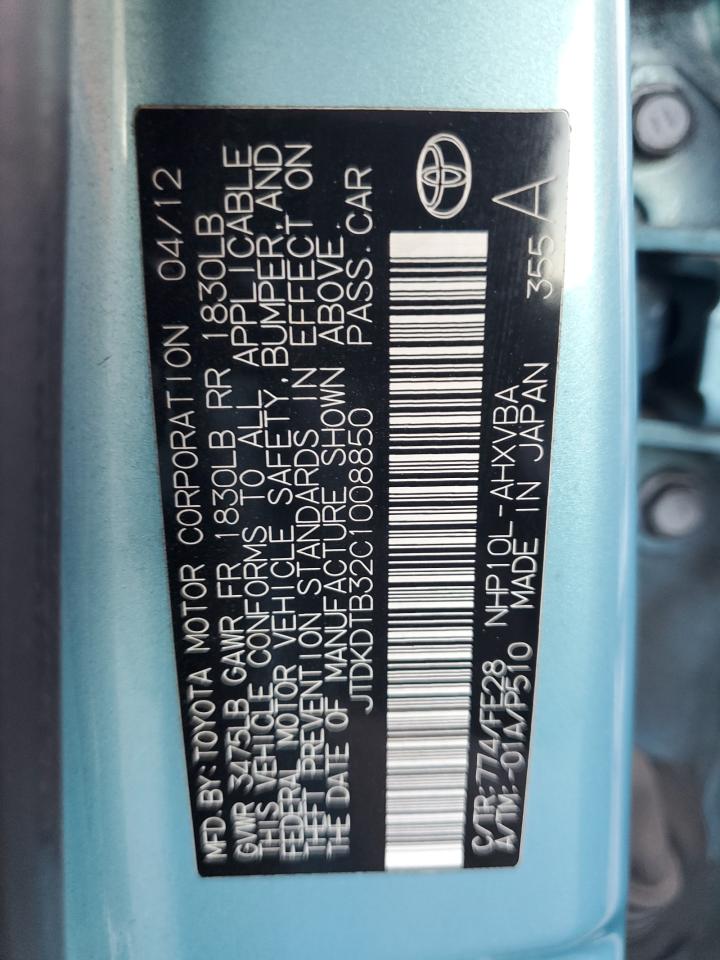 2012 Toyota Prius VIN JTDKDTB32C1008850 Copart auction photo, all over damage thumbnail 12