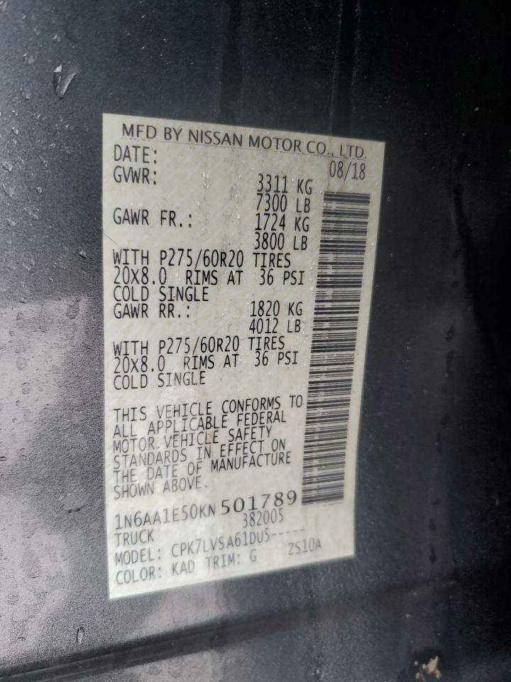 2019 Nissan Titan VIN 1N6AA1E50KN501789 Copart auction photo, rear end damage thumbnail 12
