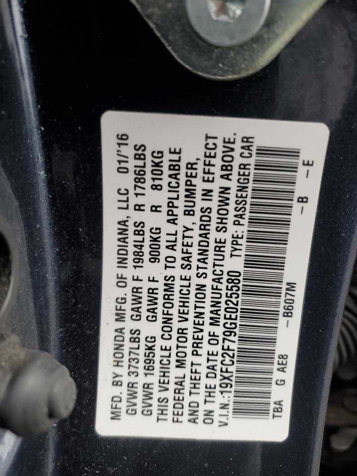 2016 Honda Civic VIN 19XFC2F79GE025580 Copart auction photo, front end damage thumbnail 14