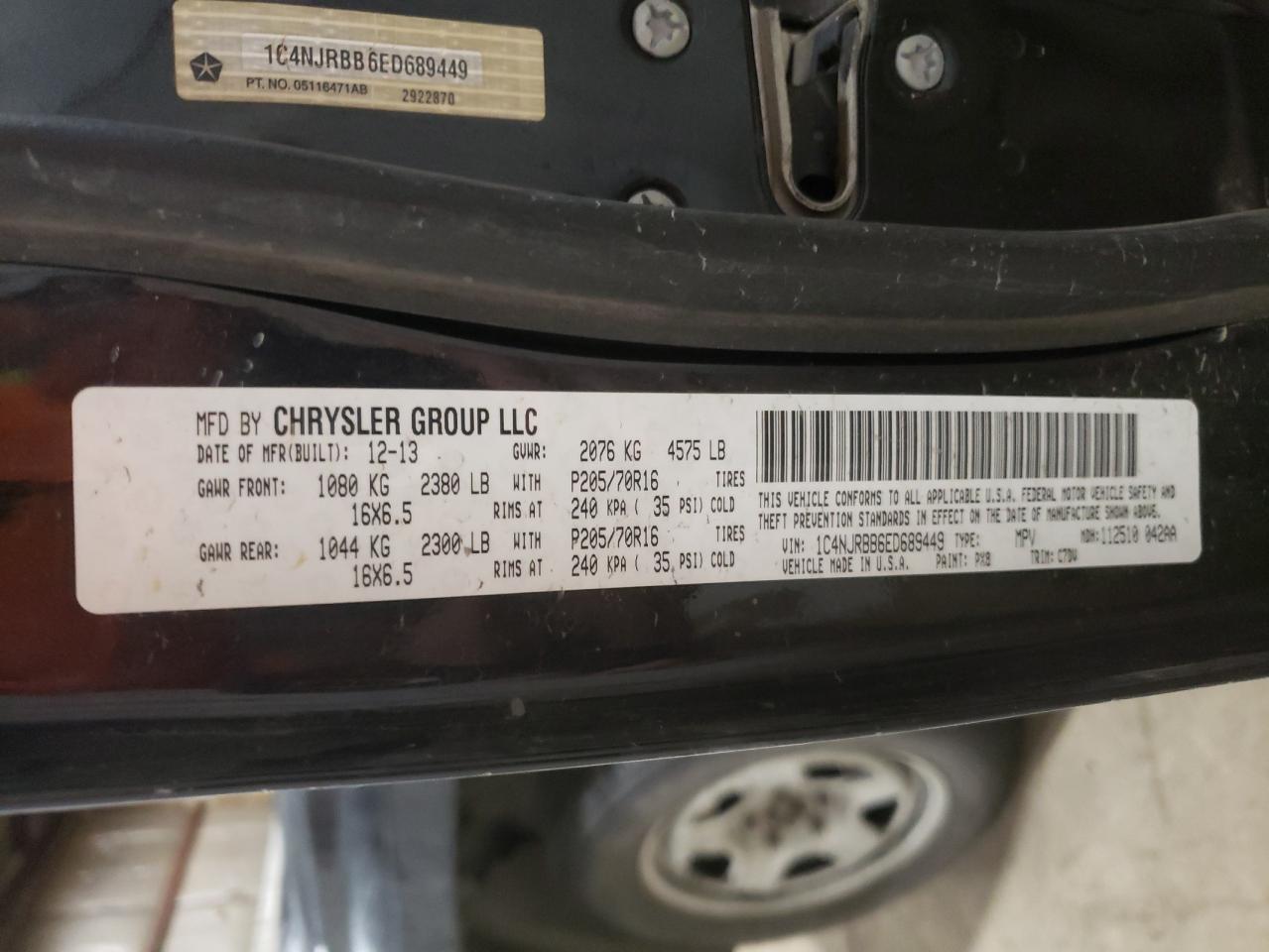 2014 Jeep Liberty (Patriot) VIN 1C4NJRBB6ED689449 Copart auction photo, mechanical damage thumbnail 13