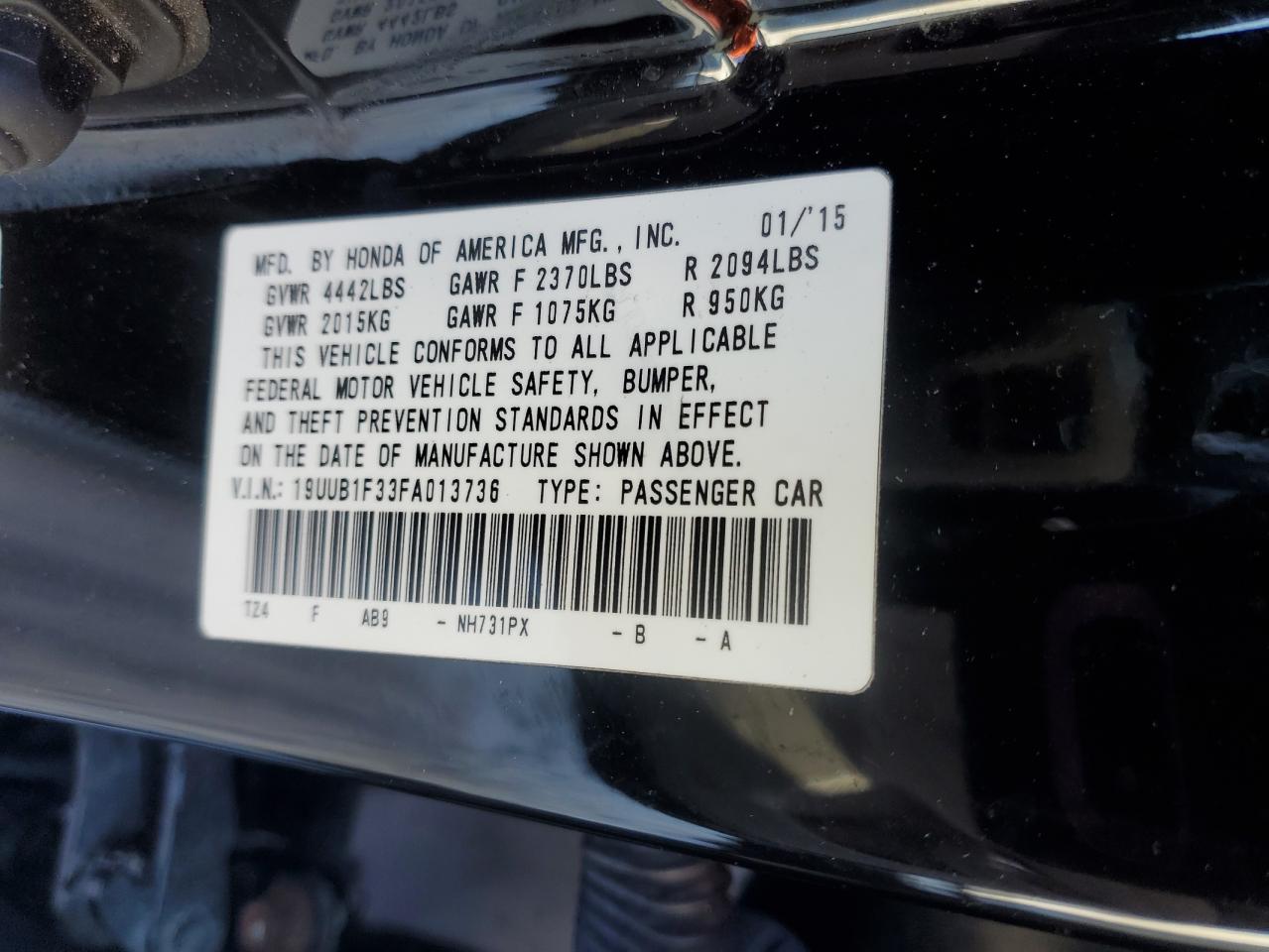 2015 Acura TLX VIN 19UUB1F33FA013736 Copart auction photo, front end / undercarriage damage thumbnail 12