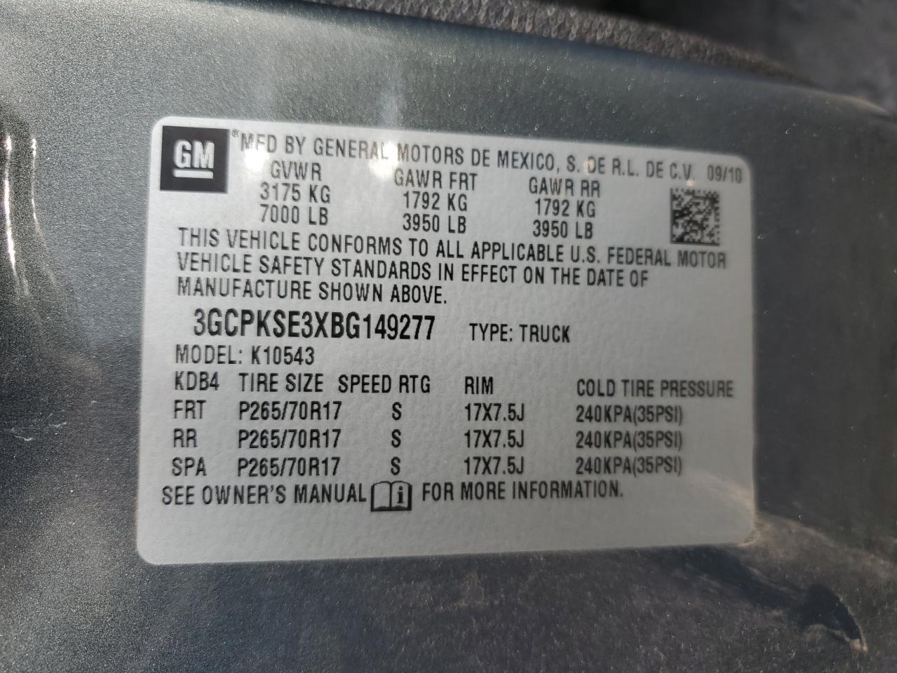 2011 Chevrolet Silverado VIN 3GCPKSE3XBG149277 Copart auction photo, side damage thumbnail 12