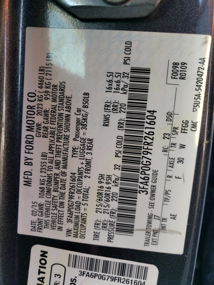 2015 Ford Fusion VIN 3FA6P0G79FR261604 Copart auction photo, front end damage thumbnail 12