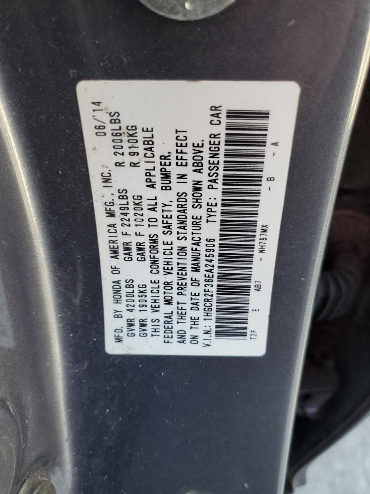 2014 Honda Accord VIN 1HGCR2F36EA245906 Copart auction photo, front end / minor dent/scratches damage thumbnail 14