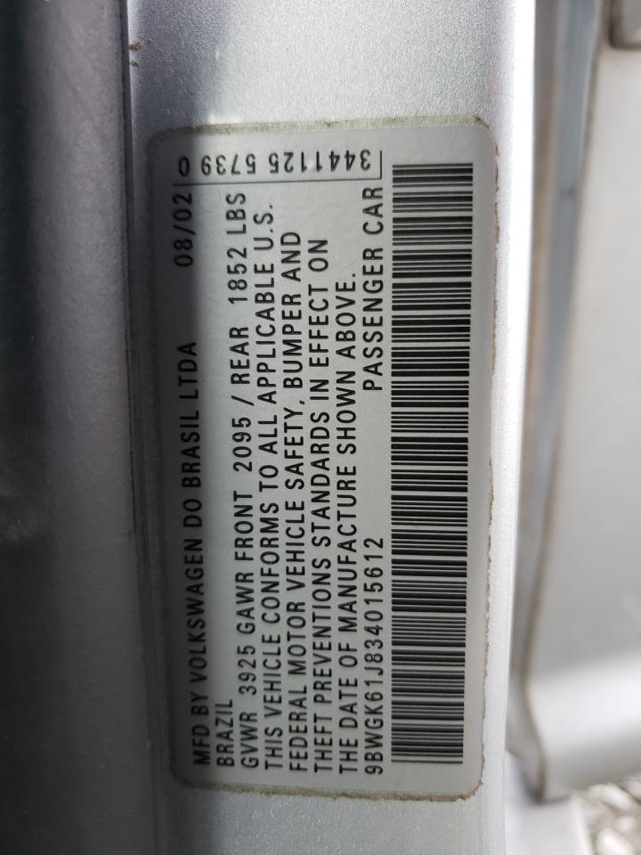2003 Volkswagen Golf VIN 9BWGK61J834015612 Copart auction photo, rear end damage thumbnail 12