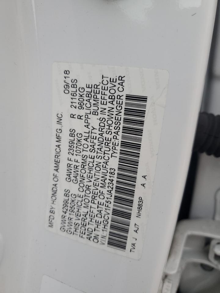 2018 Honda Accord VIN 1HGCV1F51JA234183 Copart auction photo, front end damage thumbnail 14