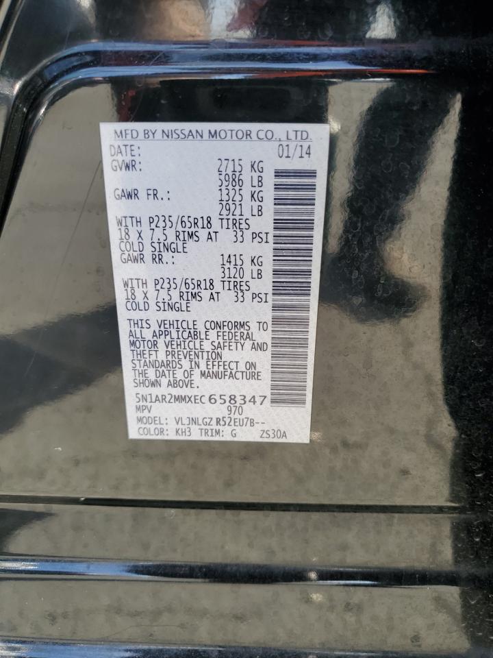 2014 Nissan Pathfinder VIN 5N1AR2MMXEC658347 Copart auction photo, minor dent/scratches damage thumbnail 12