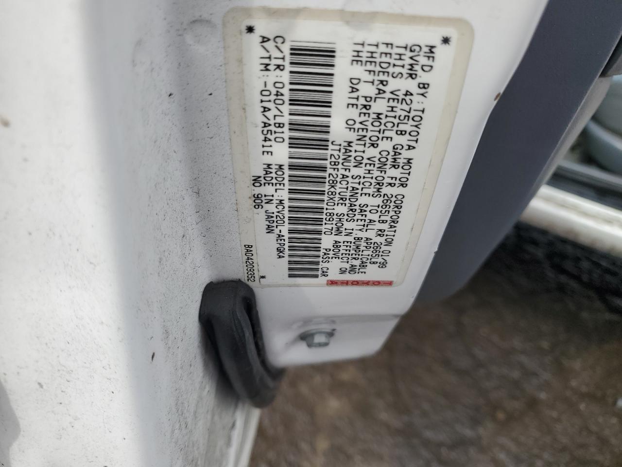 1999 Toyota Camry VIN JT2BF28K8X0189170 Copart auction photo, front end damage thumbnail 14