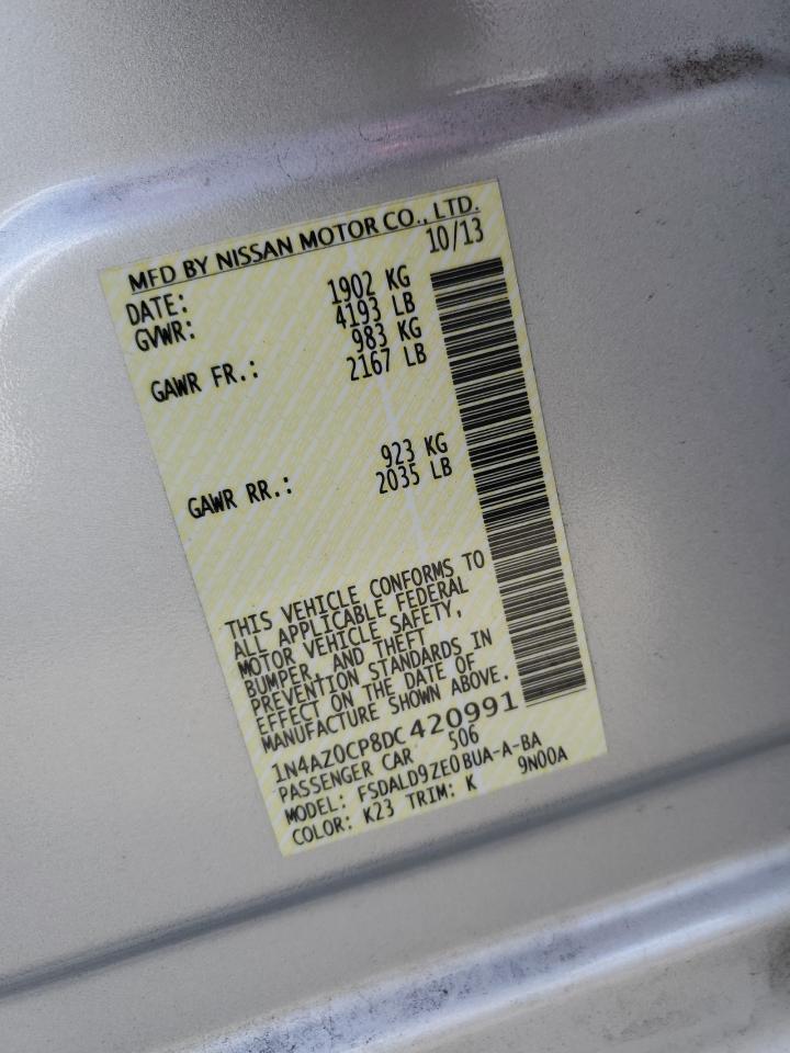 2013 Nissan Leaf VIN 1N4AZ0CP8DC420991 Copart auction photo, front end damage thumbnail 12
