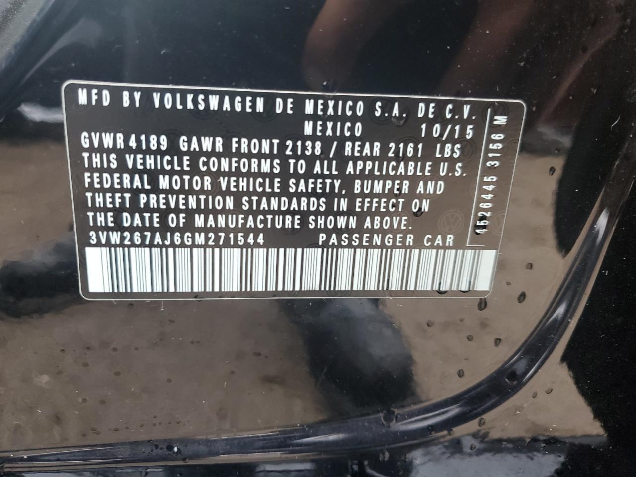 2016 Volkswagen Jetta VIN 3VW267AJ6GM271544 Copart auction photo, water/flood damage thumbnail 13