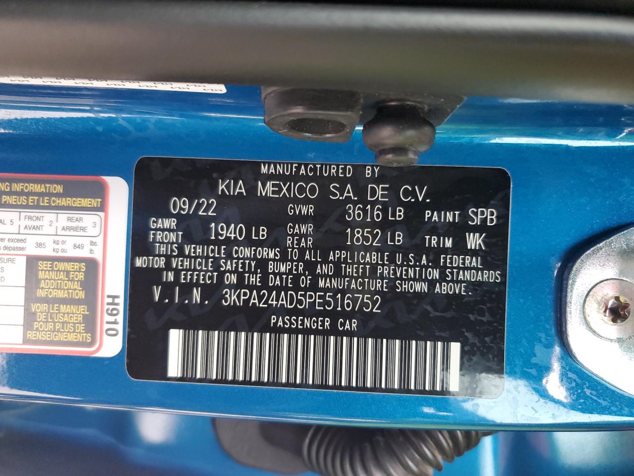 2023 KIA Rio VIN 3KPA24AD5PE516752 Copart auction photo, front end damage thumbnail 13