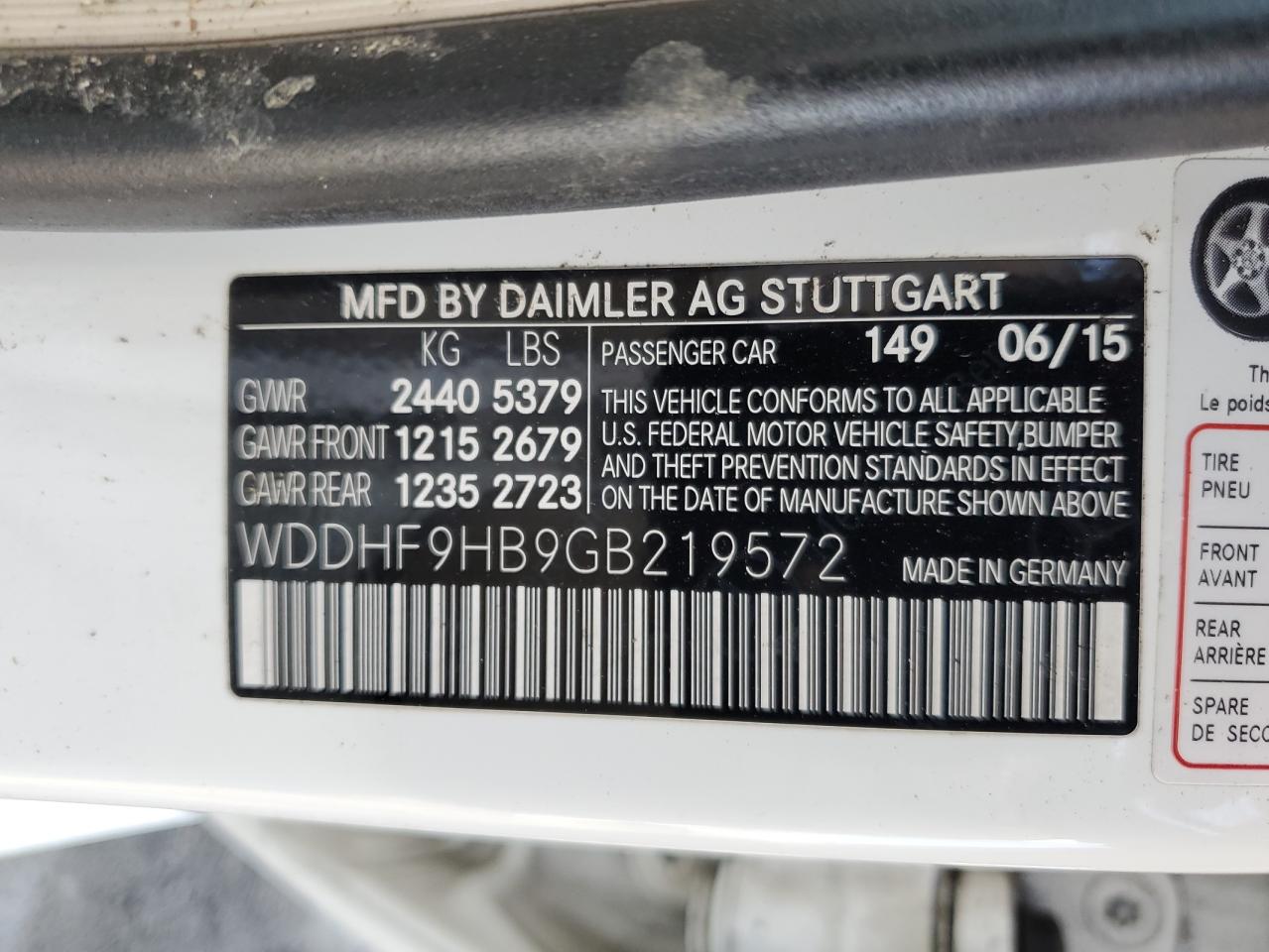 2016 Mercedes-Benz E-klasse VIN WDDHF9HB9GB219572 Copart auction photo, rollover damage thumbnail 15