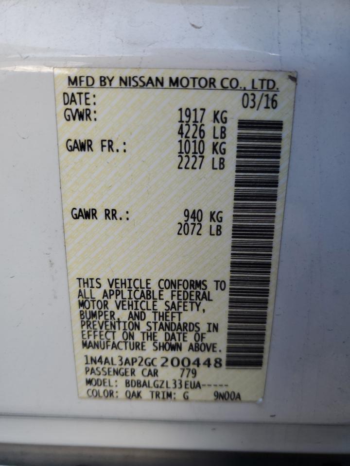 2016 Nissan Altima VIN 1N4AL3AP2GC200448 Copart auction photo, front end damage thumbnail 12