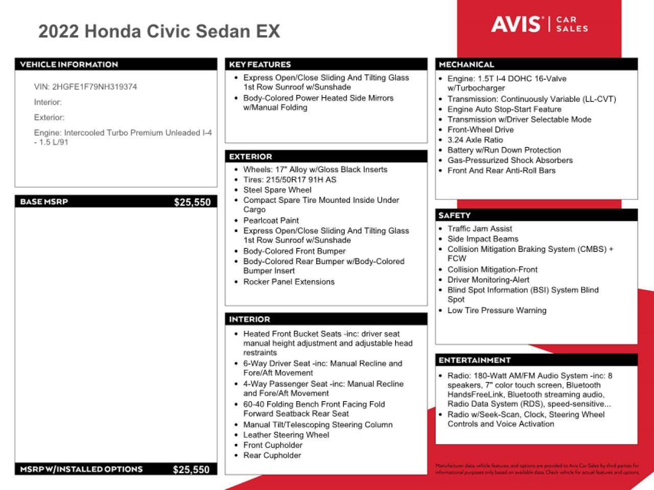 2022 Honda Civic VIN 2HGFE1F79NH319374 Copart auction photo, side / rear end damage thumbnail 12