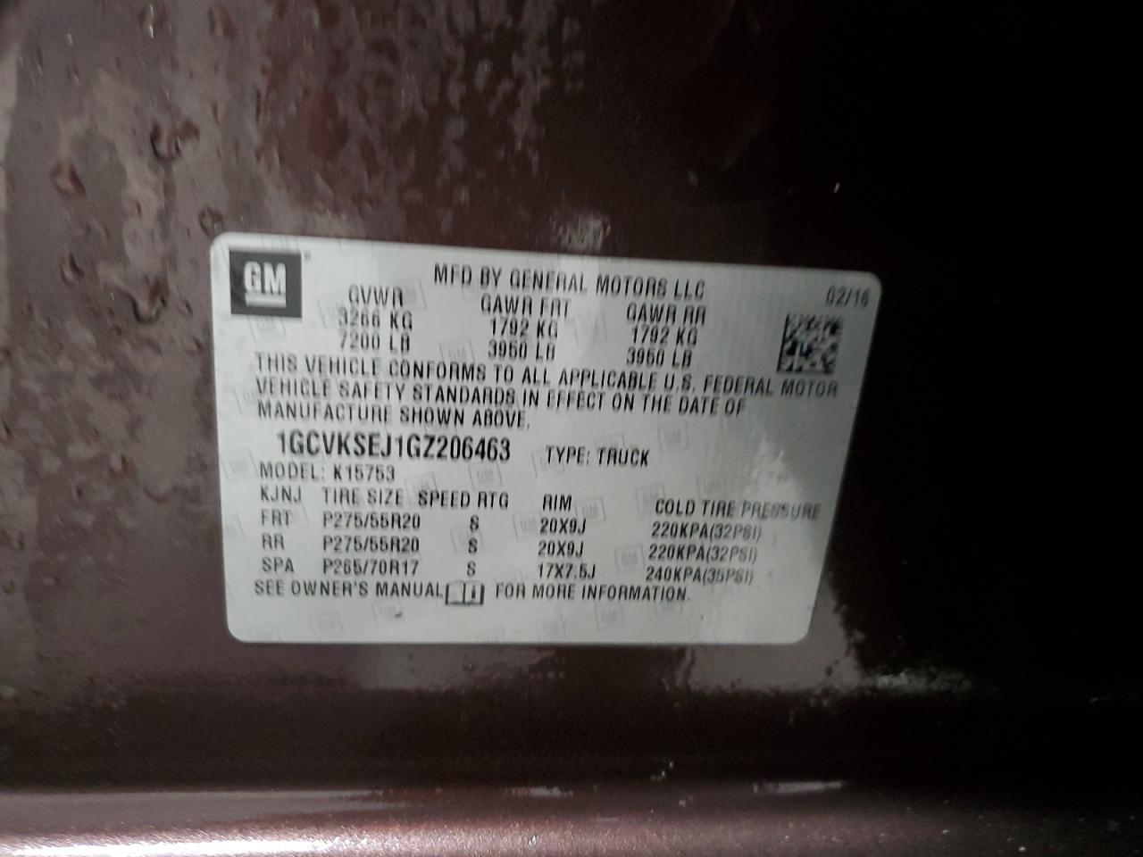 2016 Chevrolet Silverado VIN 1GCVKSEJ1GZ206463 Copart auction photo, rollover damage thumbnail 12