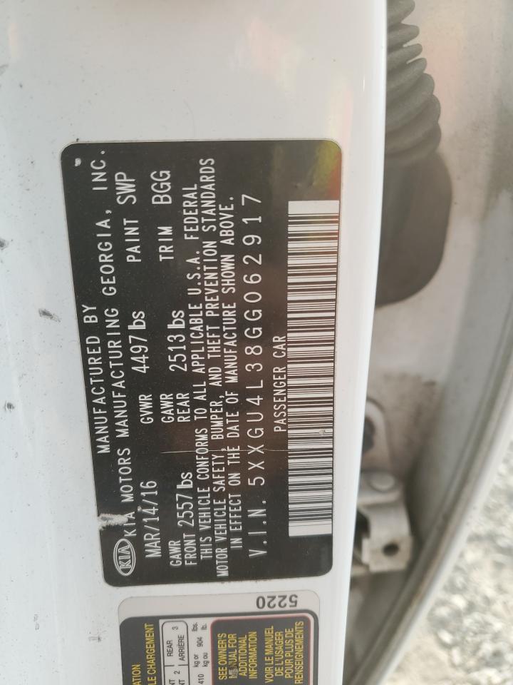 2016 KIA Optima VIN 5XXGU4L38GG062917 Copart auction photo, front end / minor dent/scratches damage thumbnail 12