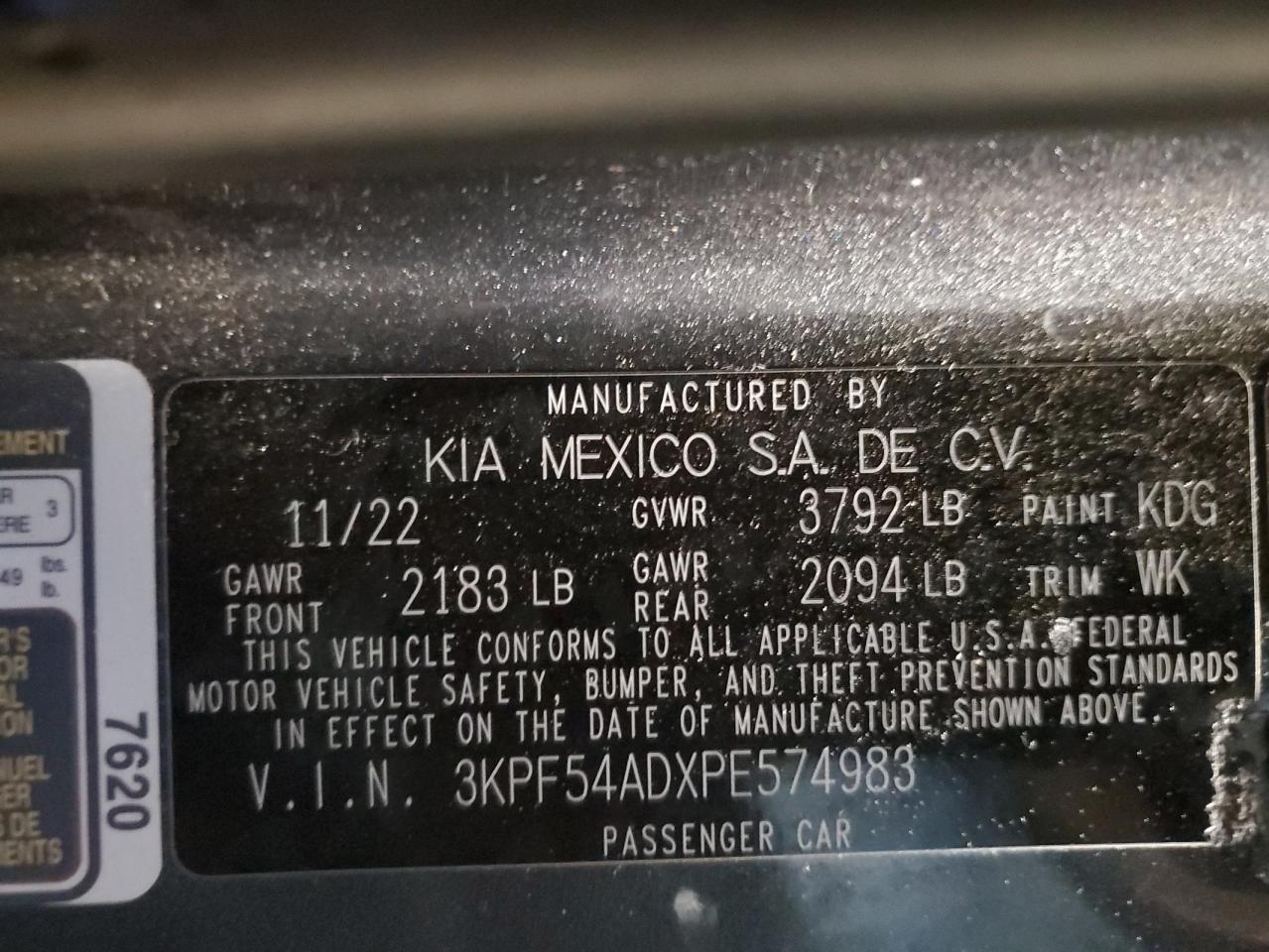 2023 KIA Forte VIN 3KPF54ADXPE574983 Copart auction photo, front end / minor dent/scratches damage thumbnail 12