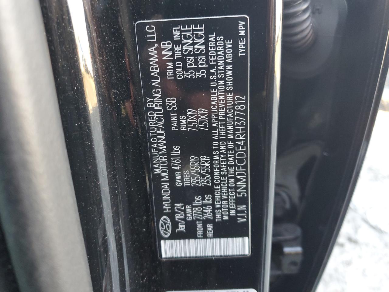 2024 Hyundai Tucson VIN 5NMJFCDE4RH377812 Copart auction photo, front end damage thumbnail 13