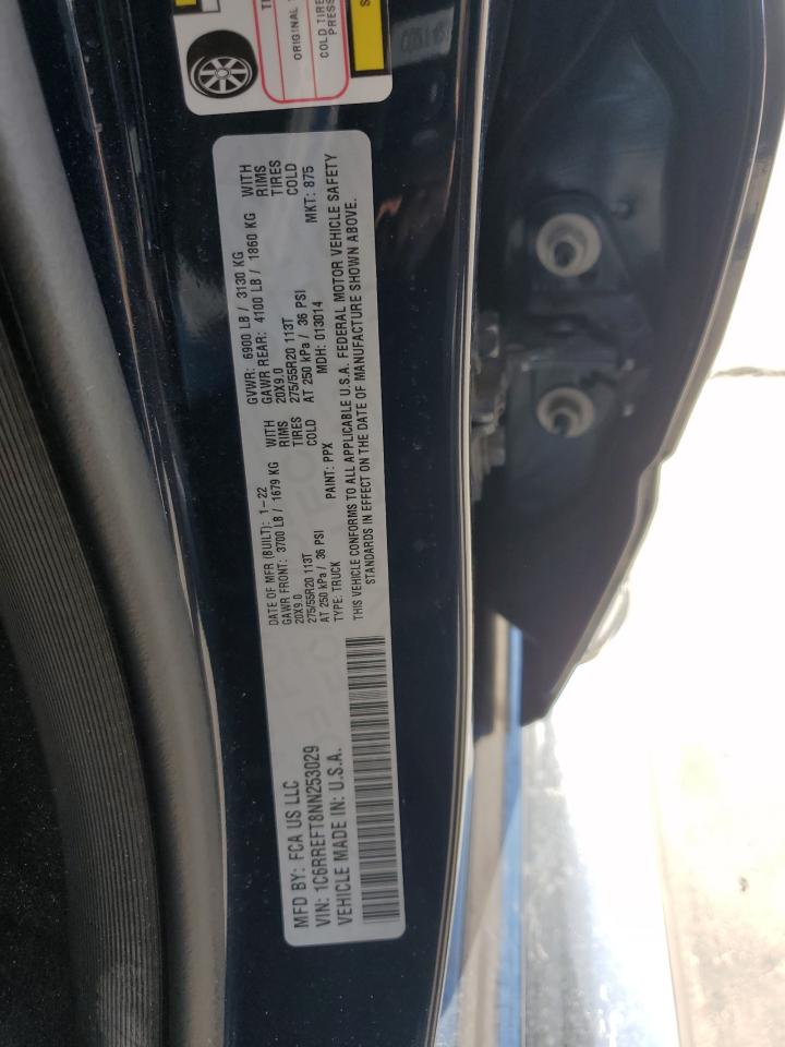 2022 RAM 1500 VIN 1C6RREFT8NN253029 Copart auction photo, front end damage thumbnail 14