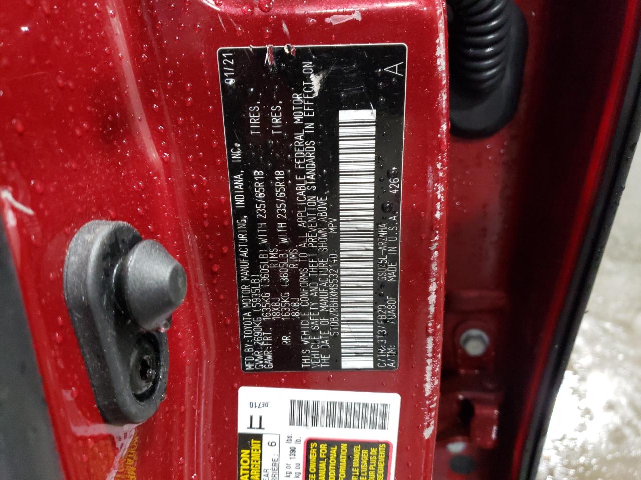 2021 Toyota Highlander VIN 5TDBZRBHXMS532140 Copart auction photo, rollover damage thumbnail 14