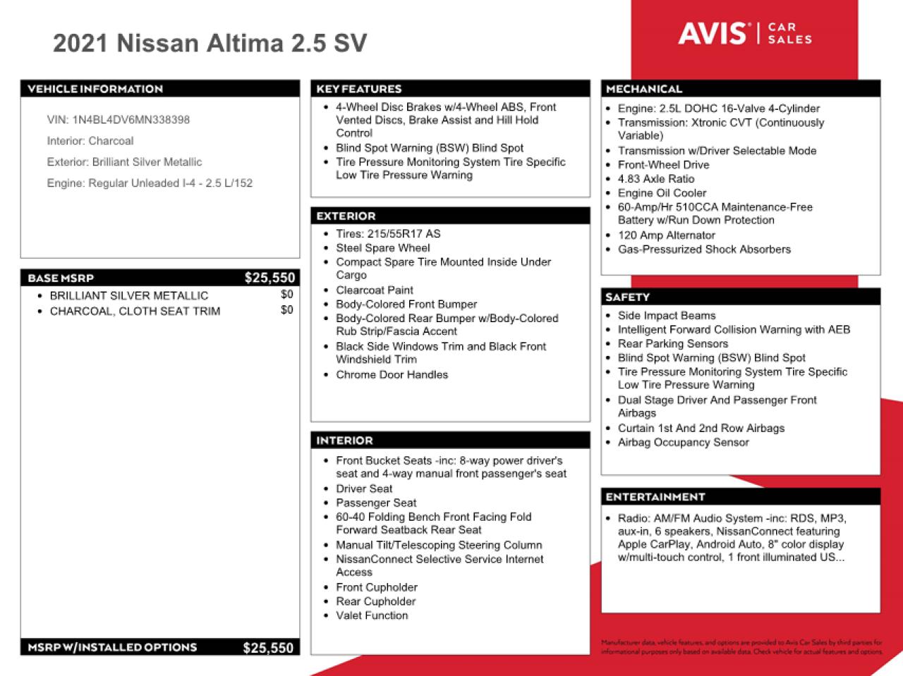 2021 Nissan Altima VIN 1N4BL4DV6MN338398 Copart auction photo, front end / side damage thumbnail 12