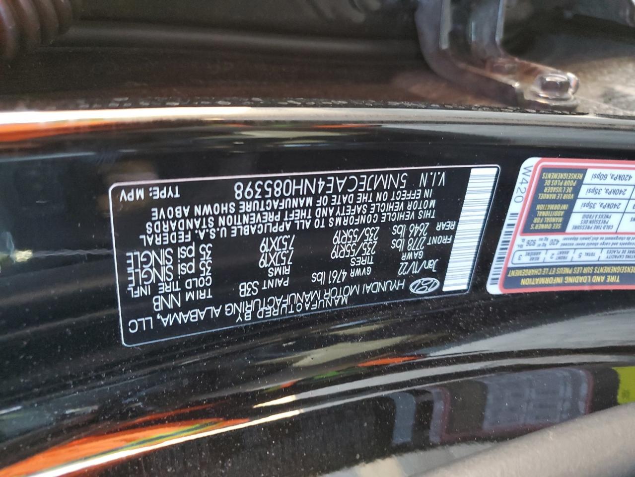 2022 Hyundai Tucson VIN 5NMJECAE4NH085398 Copart auction photo, front end / undercarriage damage thumbnail 13