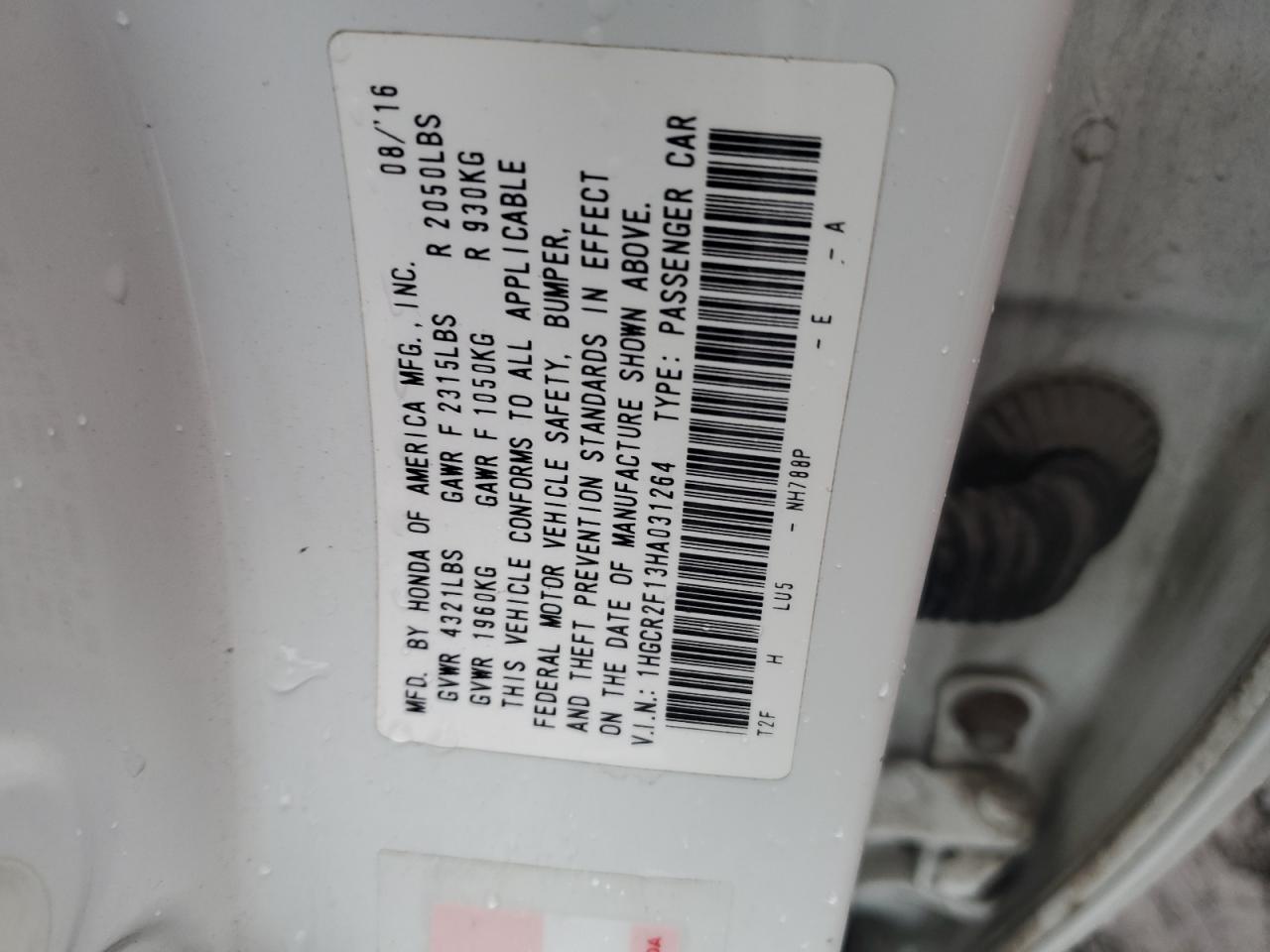 2017 Honda Accord VIN 1HGCR2F13HA031264 Copart auction photo, front end damage thumbnail 12