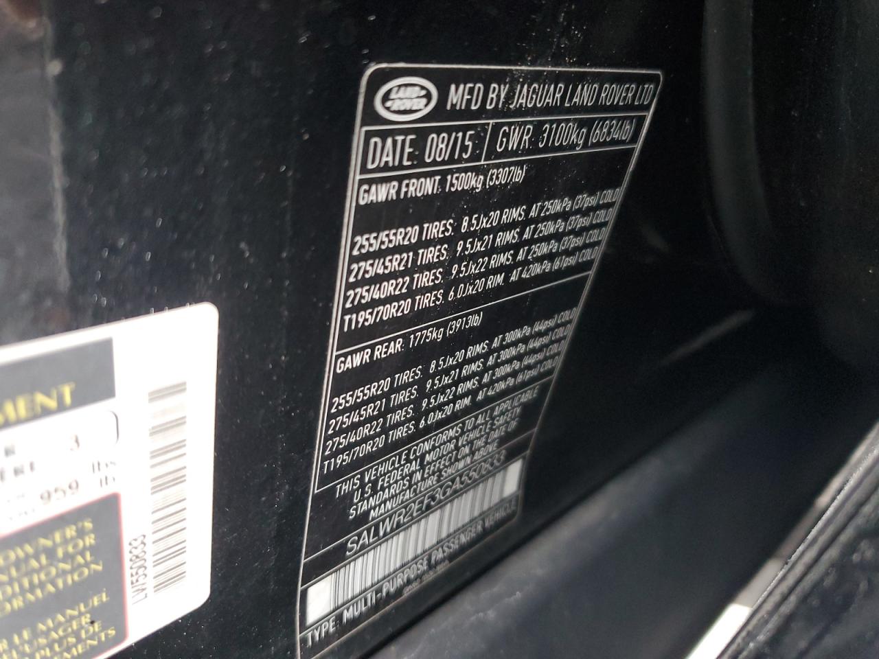 2016 Land Rover Range Rover VIN SALWR2EF3GA550833 Copart auction photo, vandalism damage thumbnail 13