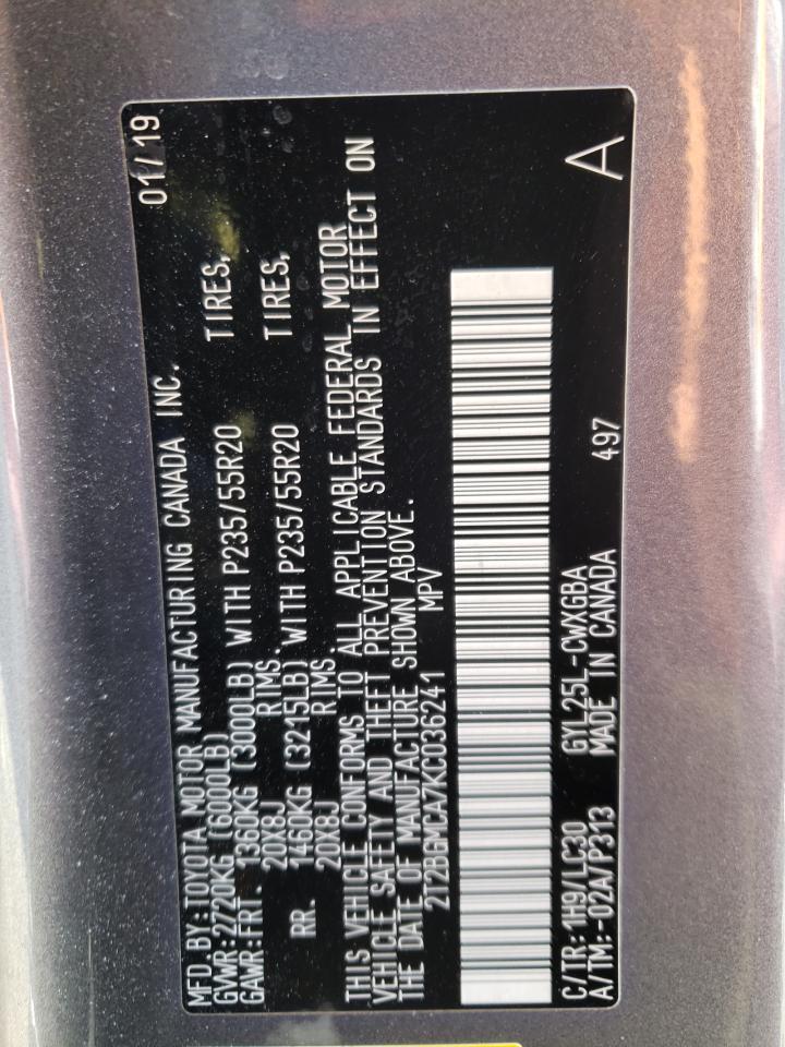 2019 Lexus RX VIN 2T2BGMCA7KC036241 Copart auction photo, rear end damage thumbnail 12