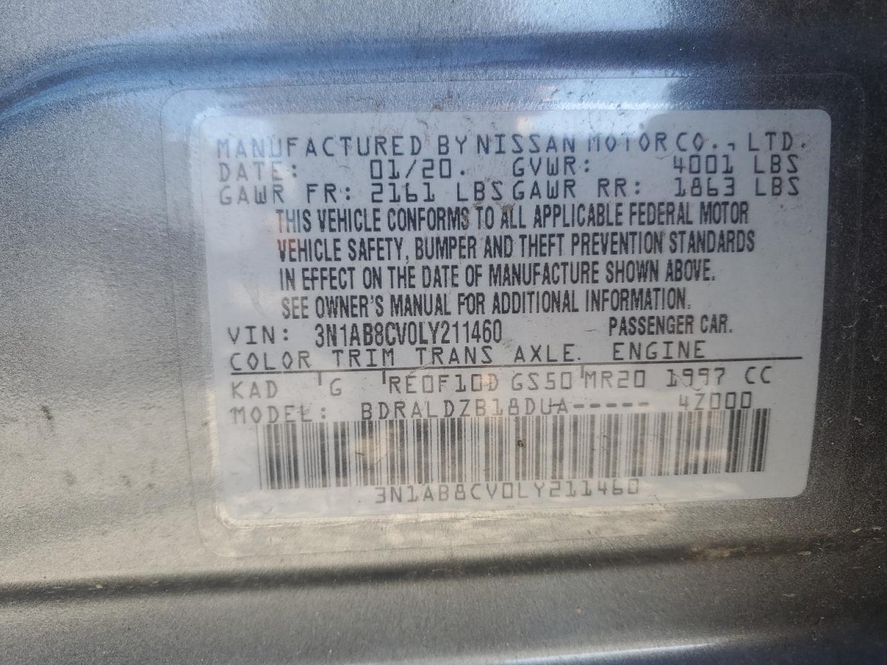 2020 Nissan Sentra VIN 3N1AB8CV0LY211460 Copart auction photo, front end / side damage thumbnail 13