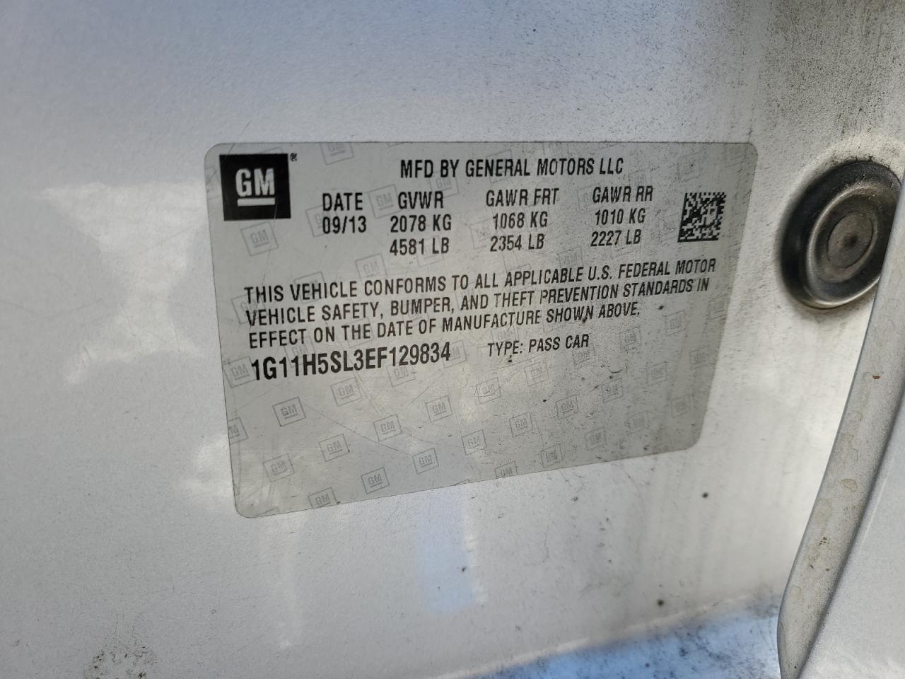 2014 Chevrolet Malibu VIN 1G11H5SL3EF129834 Copart auction photo, front end damage thumbnail 14