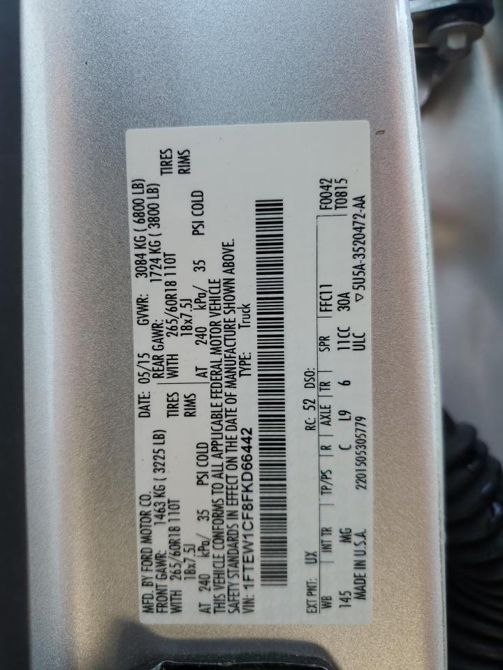 2015 Ford F-150 VIN 1FTEW1CF8FKD66442 Copart auction photo, rear end damage thumbnail 12