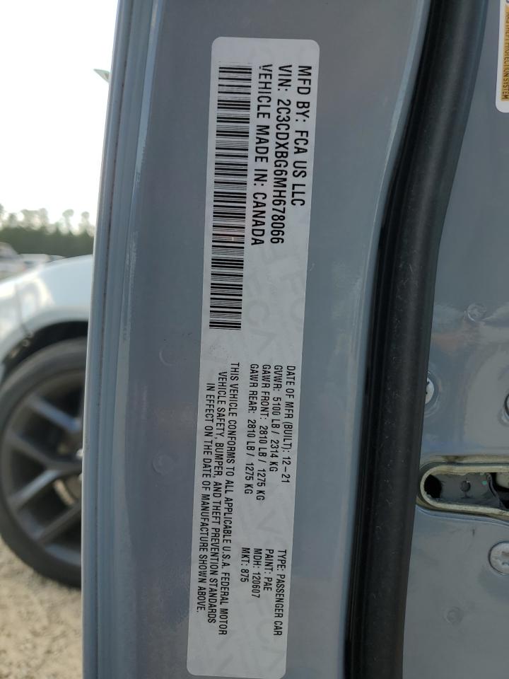 2021 Dodge Charger VIN 2C3CDXBG6MH678066 Copart auction photo, front end / side damage thumbnail 15