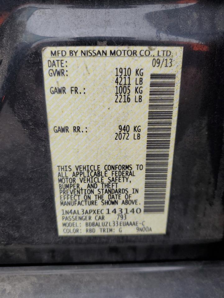 2014 Nissan Altima VIN 1N4AL3APXEC143140 Copart auction photo, rear end damage thumbnail 12