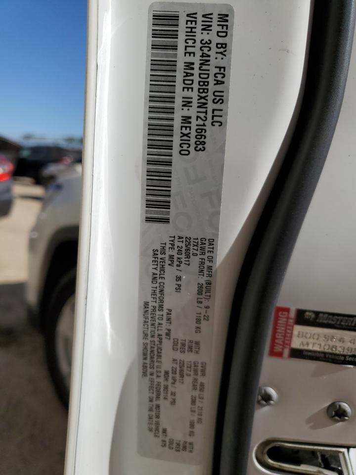 2022 Jeep Compass VIN 3C4NJDBBXNT216683 Copart auction photo, front end / side damage thumbnail 12