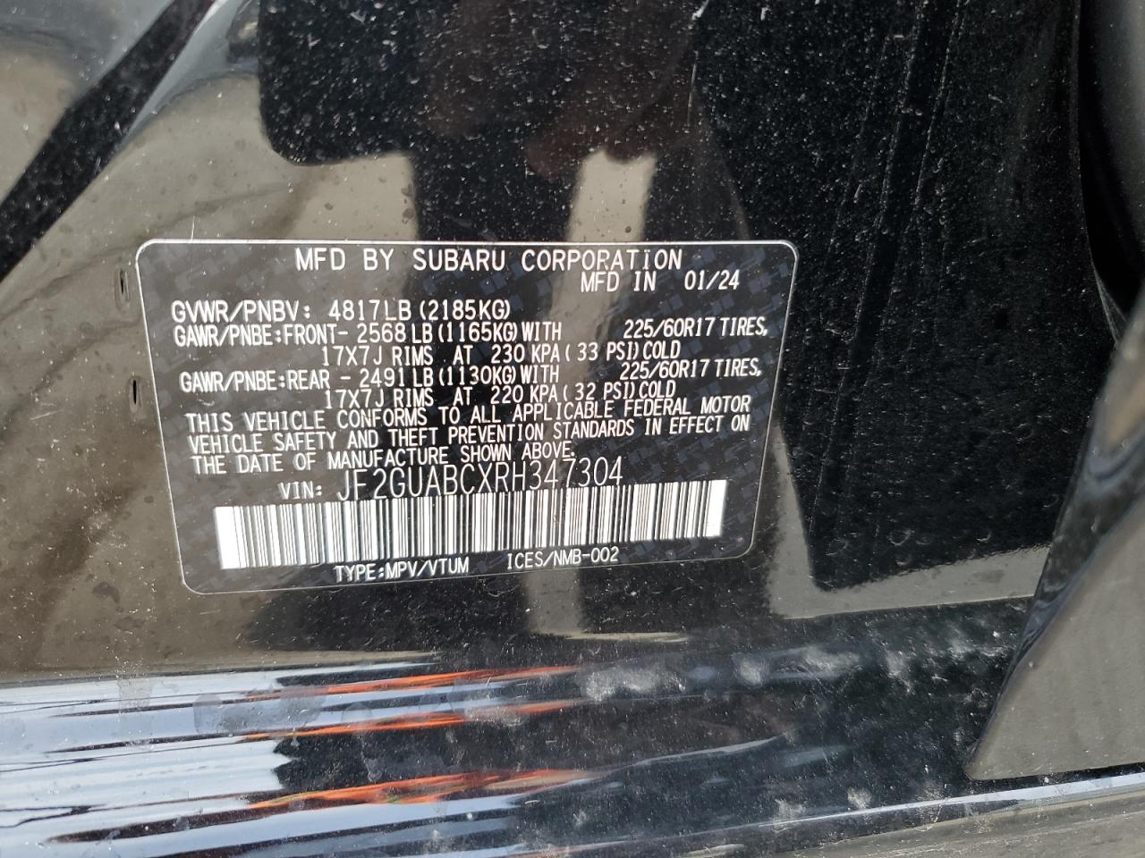 2024 Subaru XV VIN JF2GUABCXRH347304 Copart auction photo, all over damage thumbnail 15