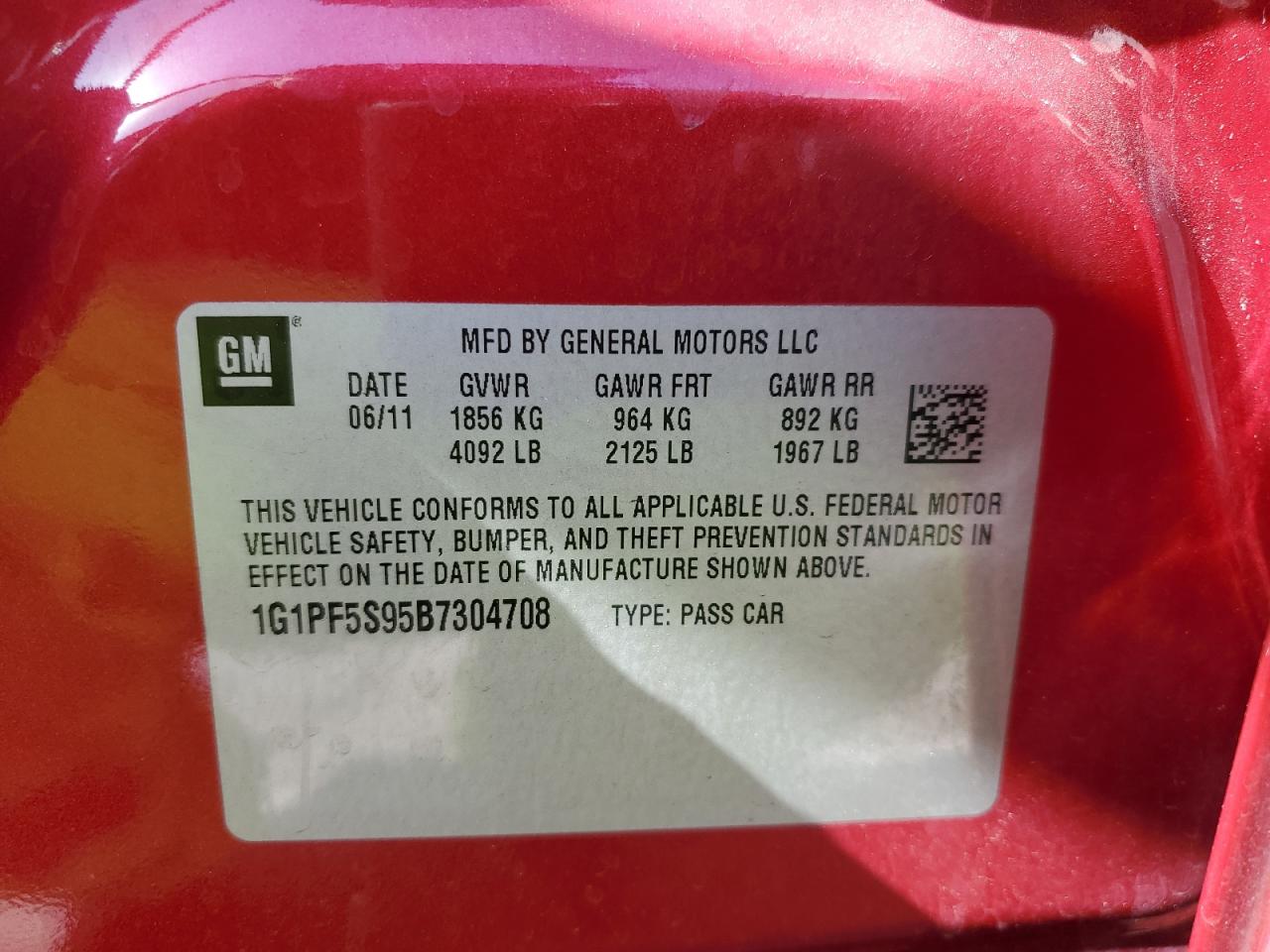 2011 Chevrolet Cruze VIN 1G1PF5S95B7304708 Copart auction photo, front end damage thumbnail 12