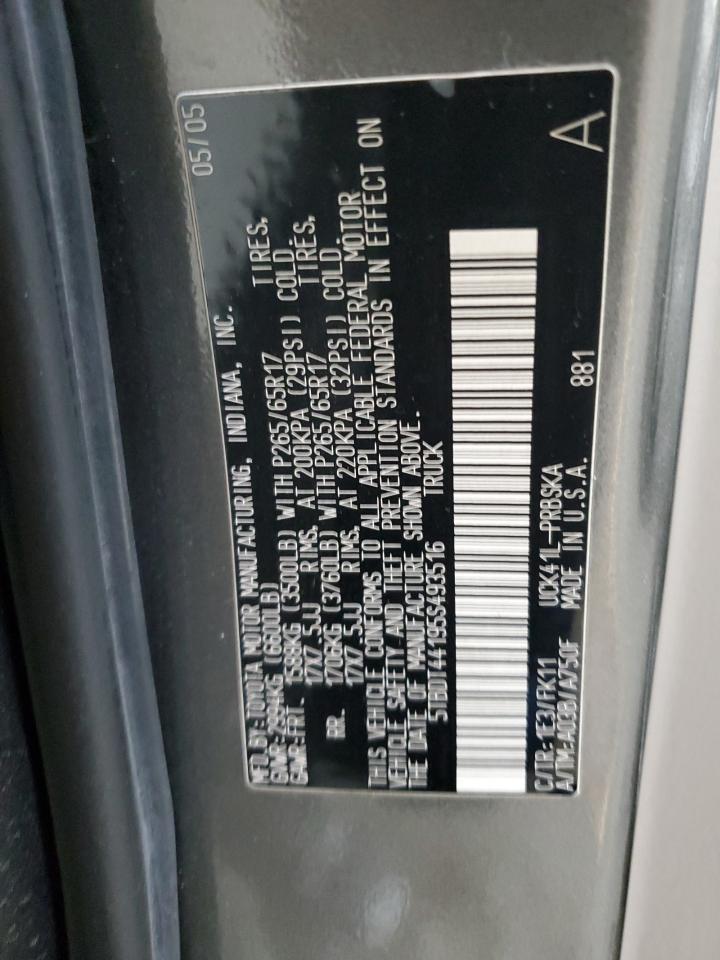 2005 Toyota Tundra VIN 5TBDT44195S493516 Copart auction photo, all over / mechanical damage thumbnail 12